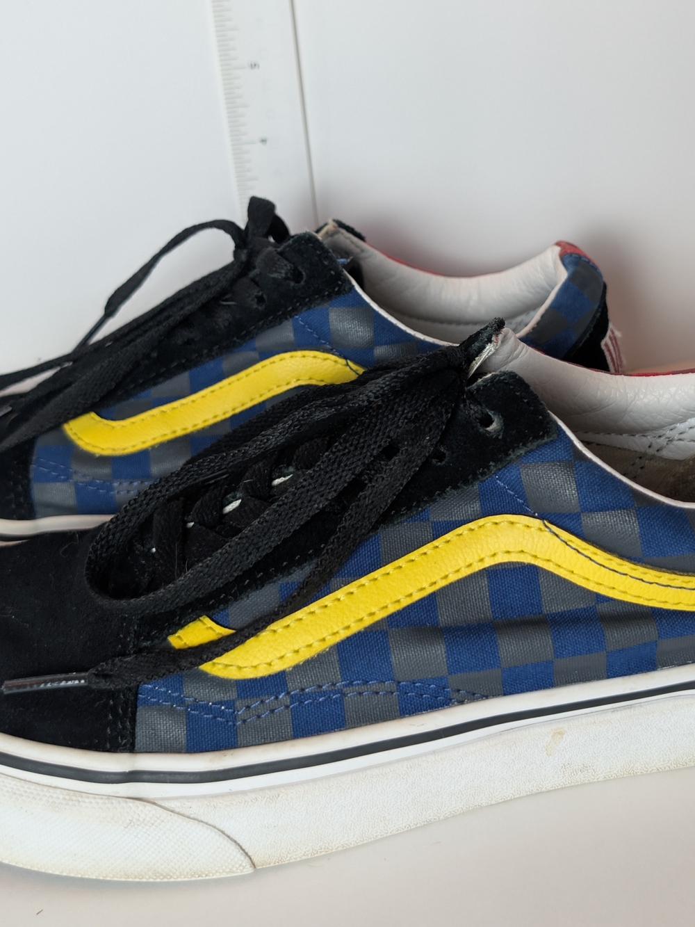 Vans‎ Kids Blue Checkerboard Sneakers with Yellow Stripe